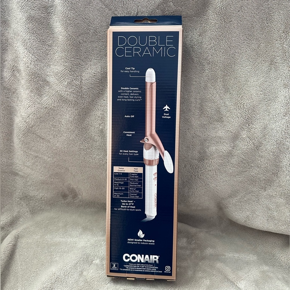 New in Box Conair 3/4 Inch Barrel Double Ceramic Curling Iron Rose Gold & White - Picture 2 of 8